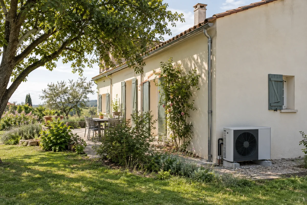 Maison française avec une pompe à chaleur extérieure discrète